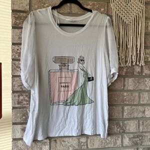 LOVE & LACE WHITE BLING BLOUSE TOP GRAPHIC PARIS SIZE XL